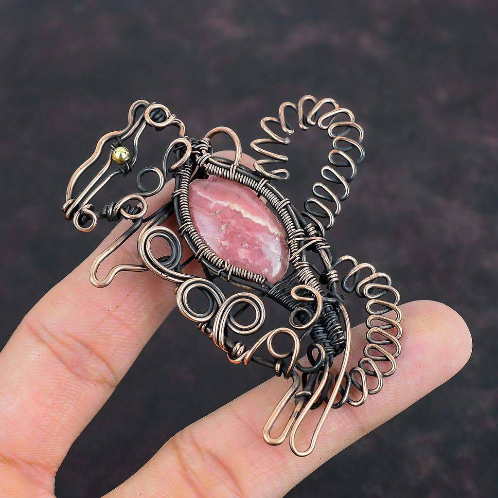 Rhodochrosite Pendant Copper Wire Wrapped Pendant Handmade Rhodochrosite Jewelry Rabbit Gemstone Pendant Copper Wire Jewelry Gifts For Women