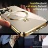 For iPhone 15 Pro Max Magnetic Case Electroplated TPU+PC Kickstand Clear Back Phone Cover