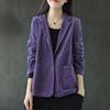 Вельветовый пиджак женский осенний ретро свободный крой однобортный пиджак с лацканами длинный рукав однотонный цвет