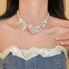 Resin Beach Necklace Jewelry Petal Pearl Beaded Choker Iris Flower Pendant Necklace  Beach