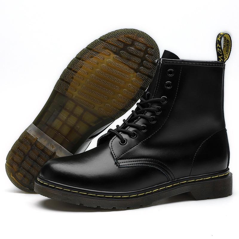 Высокие ботинки Мартинса Женские Классические Жесткая Кожа Открытый Край Бисером Короткие Ботинки Мужские и Женские Блестящие Кожаные Ботинки Круглая Голова Мотоциклетные Ботинки