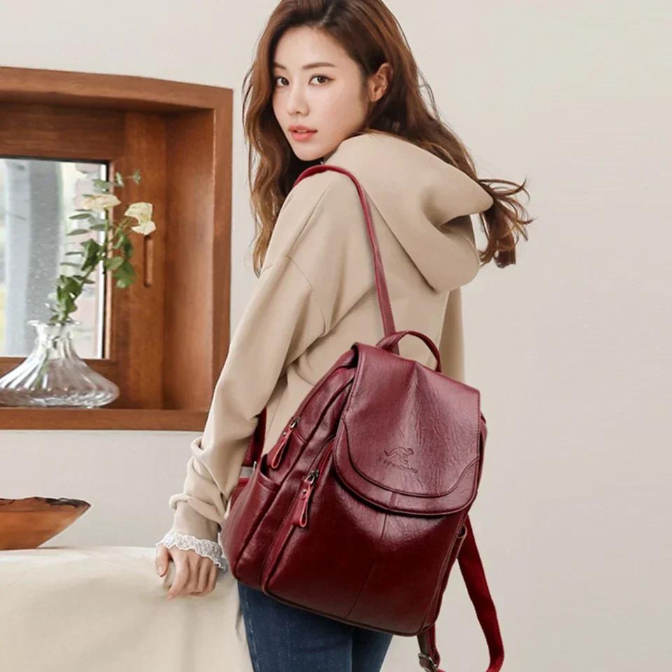 Ladies Bookbag Feminine Large Capacity Backpack Leather High-quality Feminine Vintage School Bags