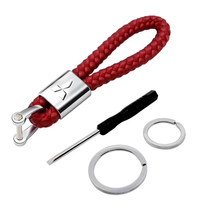 Braided Leather Key Ring Emblem Pendant Auto Products for Mitsubishi L200 Triton Outlander Sport Ralliart Mirage