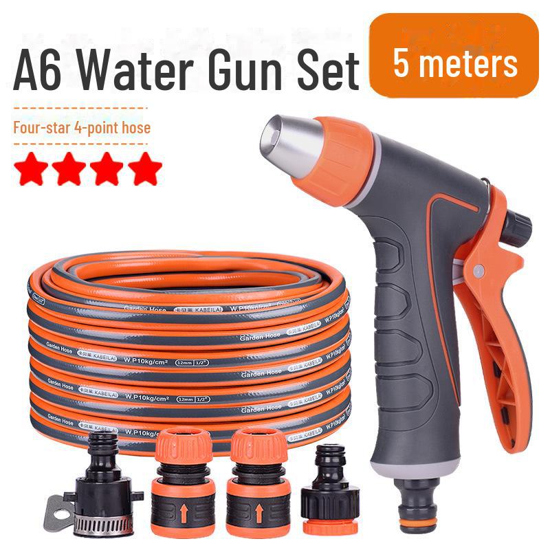Телескопический шланг высокого давления для мойки автомобиля и комплект насадок для полива сада