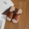 Wood grain thick heel thick sole cross with slippers women's summer new holiday slope heel waterproof table soft sole Roman sandals