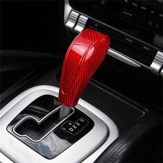 2x Luxury Red Carbon Fiber Car Gear Shift Knob Decoration For Cayenne 07 08 09