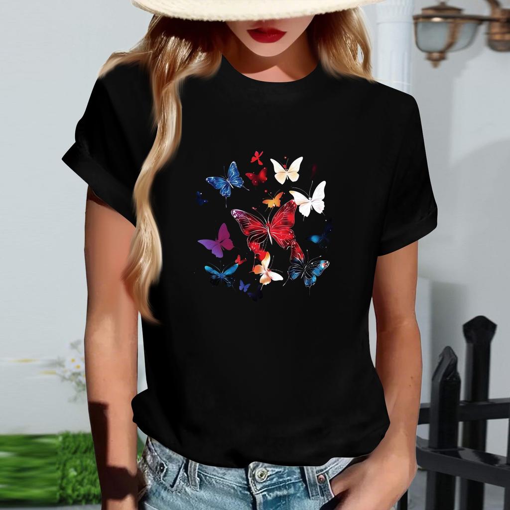 Женская модная футболка с круглым вырезом, повседневная, с ретро-принтом, с короткими рукавами