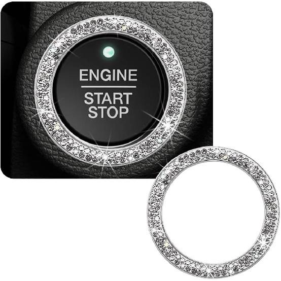 Car Bling Crystal Rhinestone Engine Start Ring Decals, Sparkling Diamond Car Push Start Button Ignition Ring Sticker, Auto Key Ignition Knob Ring