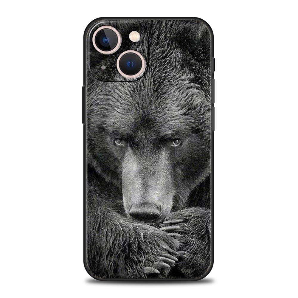 Забавный роскошный чехол для телефона с бурым медведем для iPhone 13 15 14 12 11 Pro MAX XR X SE XS 7 8 Plus, мягкий силиконовый черный чехол