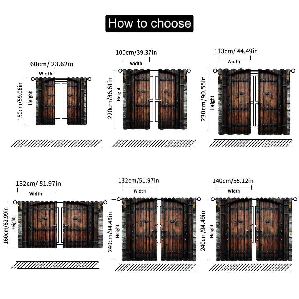 2 шт. весна лето Занавески Винтажная железная деревянная дверь принт Светофильтрующие полупрозрачные занавески Универсальные тканевые украшения Внутри