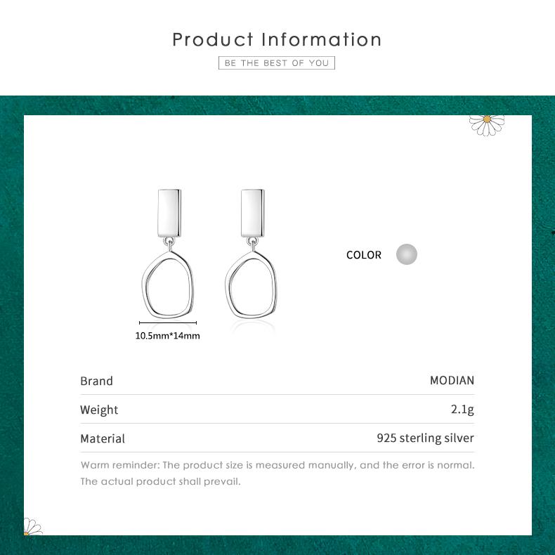 MODIAN Серьги-подвески из стерлингового серебра 925 пробы геометрической формы, модные простые серьги-капли для женщин и девочек, ювелирные изделия