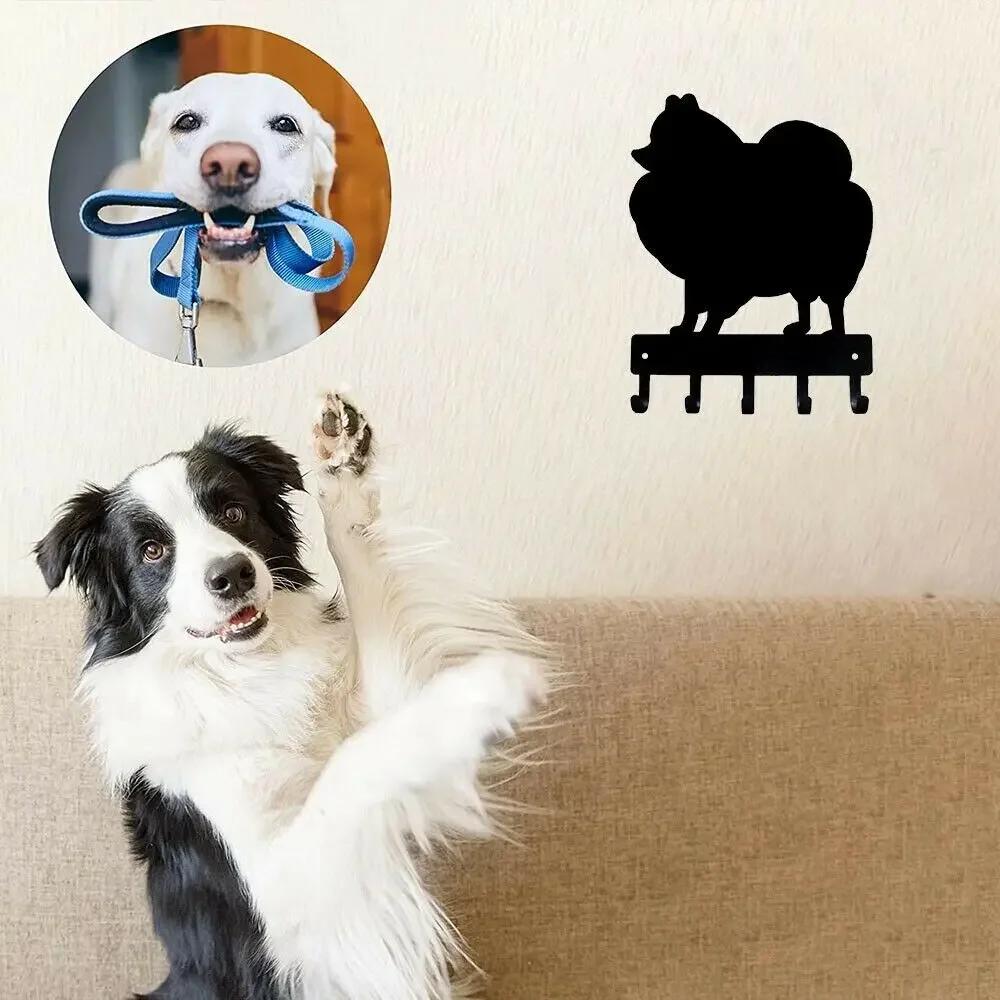Pomeranian Dog Keychain Holder: Metal Pendant Wall Art Home Decor with Wall-mounted Hooks for Key Storage and Display