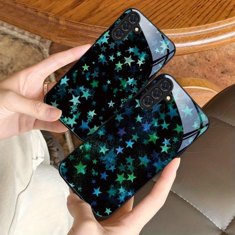 Премиальный чехол из закаленного стекла для телефона Galaxy S20 S21 S22 S23 S24 S25 FE Ultra Plus Series — Зеленые Мечтательные Маленькие Звезды