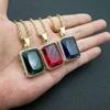 Vintage Hiphop 316L Stainless Steel Jewelry Big Red Green Stone Necklaces Pendants Crystal Gold Color Necklace Gift