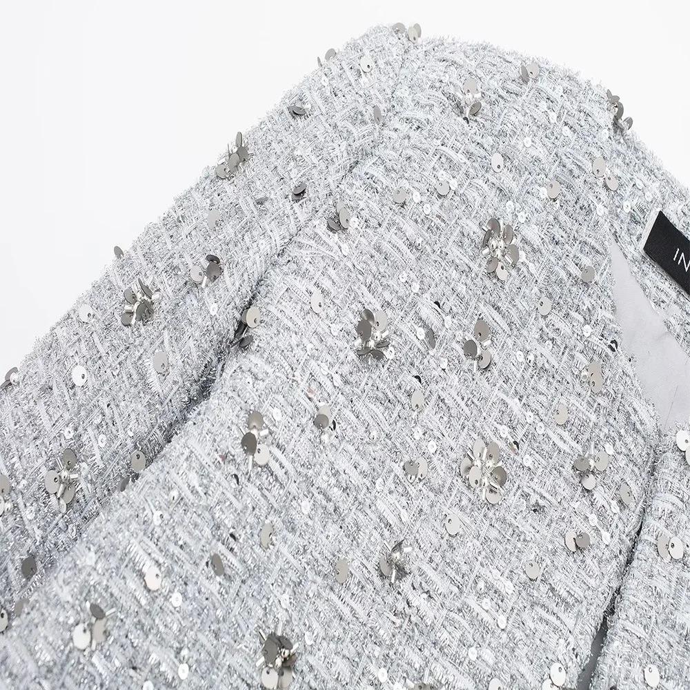 Women Sequins Coat O Neck Long Sleeves Female Loose Jacket Gold Silver Wild Shiny Short Woman Cardigan Coat Streetwear