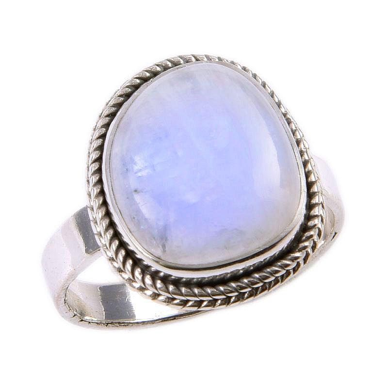 Natural Rainbow Moonstone Gemstone 925 Solid Sterling Silver Ring Size 6 A5B06