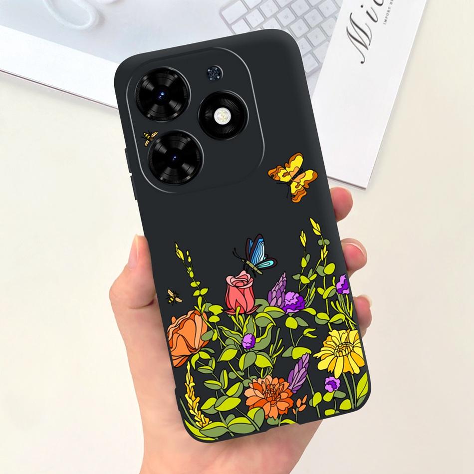 Чехол для Tecno Spark Go 2024 Милый Цветочный Узор Сердечки Конфетный Цвет Мягкий Силикон Тонкая Задняя Крышка Телефона Для Spark Go (2024) BG6