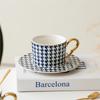 National Trend Houndstooth Ceramic Cup Gold Trawn Hand Trapped Coffee Cup with Spoon Mug Water Cup Men and Women Flower Tea Cup