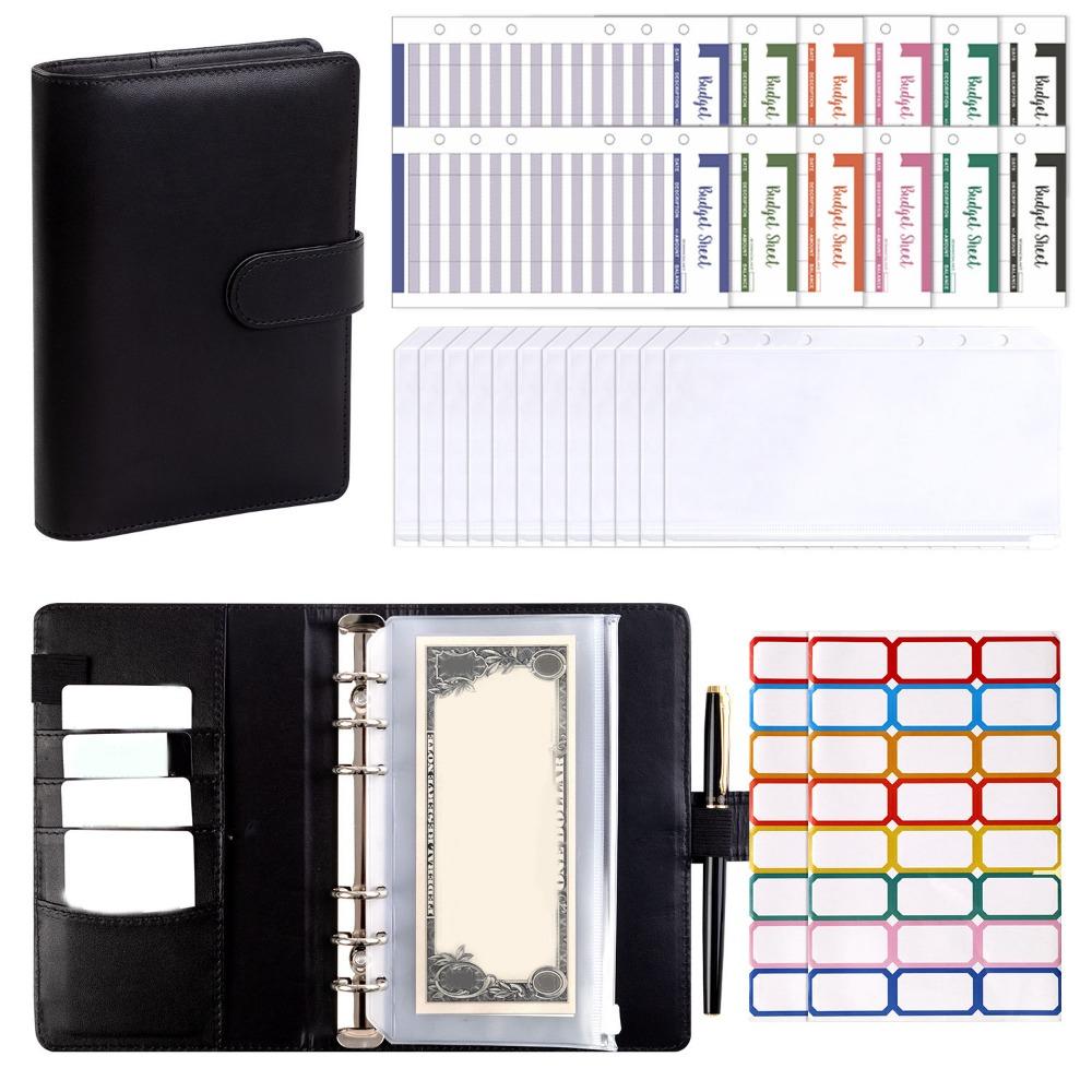 A6 Cash Budget Ledger Magnetic Button PU Leather Folder Loose-leaf Notebook School