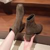 Модные французские ботильоны на массивном каблуке, женские замшевые ботильоны телесного цвета, новые осенне-зимние ботильоны с квадратным носком, темпераментные, на высоком каблуке, облегающие