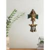 Golden & Colorful Stone Work Handcrafted Lord Ganesha Wall Hanging Brass Diya of 3 Wicks with 3 Bells - Designer Diya, Deepam for Home
