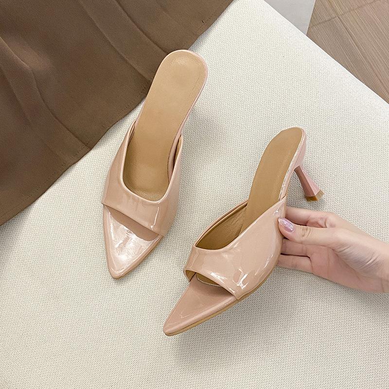 Лакированные кожаные туфли на высоком каблуке, новинка лета 2025 года, универсальные туфли-шпильки с открытым носком, сексуальные, односложные туфли