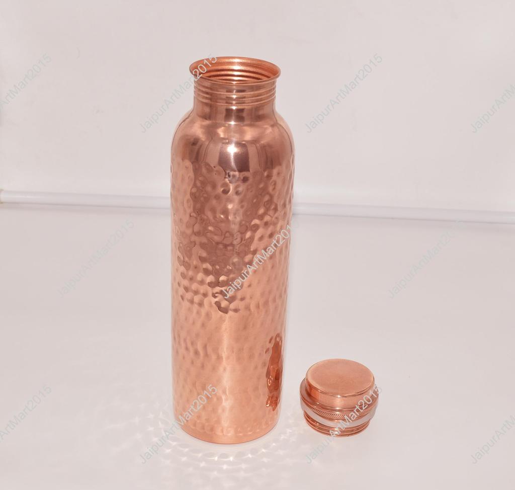 Pure Copper Bottle for Drinking Water - Indian Handmade Ayurveda and Yoga Health Benefits Water Bottle Copper Anniversary Gift - 32 Oz