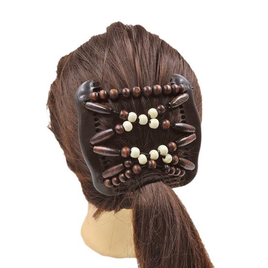 1/4Pcs Women Wooden Beaded Hair Combs Handmade Stretch Double Side Clips Salon Combs Bun Maker Hair Accessories