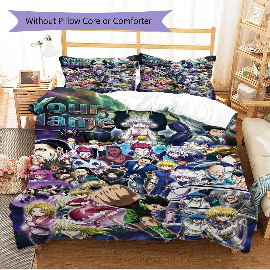Name Custom Anime Hunter x Hunter Pattern Bedding Set Quilt Cover Pillowcase Home Decor Gift (1 * duvet cover + 2 * pillowcase, without core)