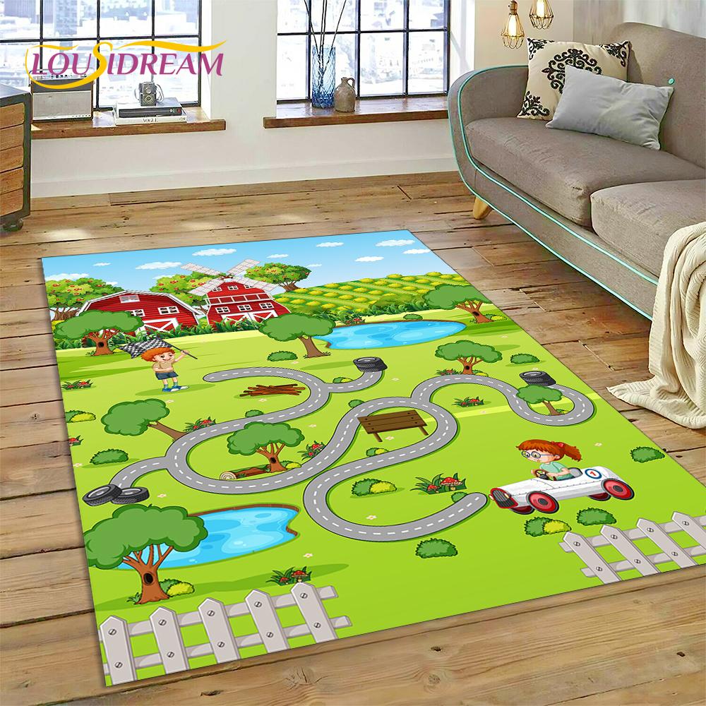 3D City Traffic Road Map Child PlayMat Highway Playroom Area Rug,Carpet Rug for Living Room Bedroom Sofa Doormat, Non-slip Gift