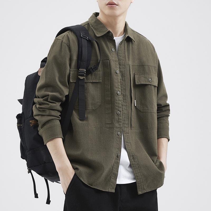 Японская серая рубашка Tooling, мужская, модная, с фирменным принтом, свободная, большого размера, повседневная, рубашка Ruffian, куртка, топ, модная