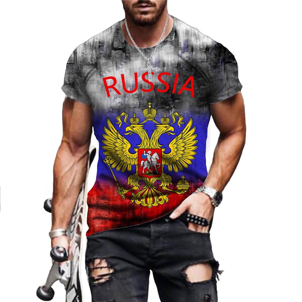 Summer Retro 3D Printing Men T-Shirt Russian Flag Fashion Oversized Short Sleeve O-Neck Loose Hip Hop Tees Cccp Top