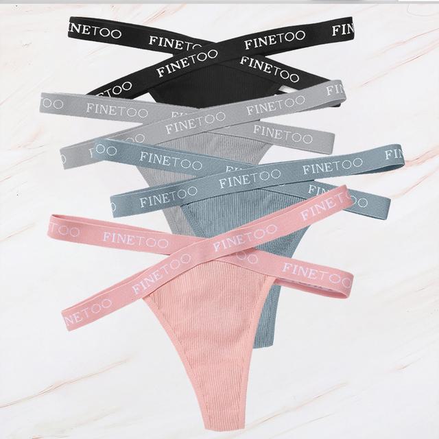 FINETOO 4PCS/Lot Sexy Cross Strap Cotton G-String Women's Panties FINETOO Letter High Waisted Fashion Thongs Panty Lingerie M-XL