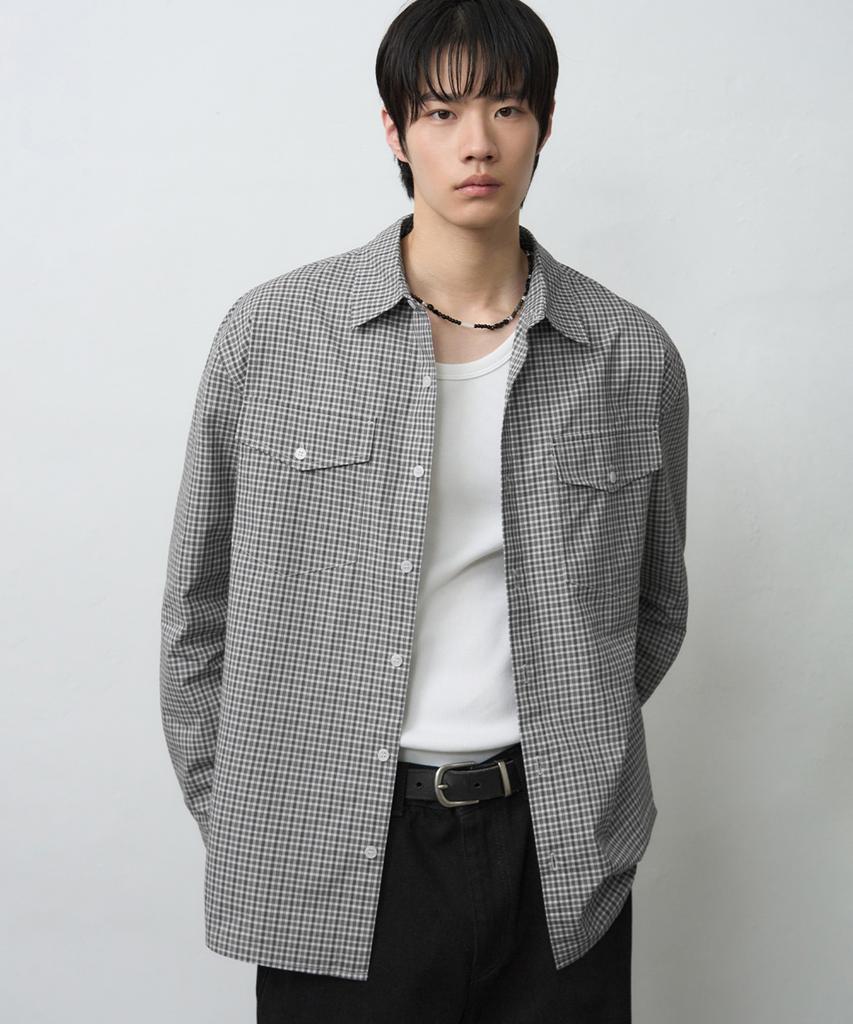 DRAW FIT Berlin Two-Pocket Check Shirt [Grey]