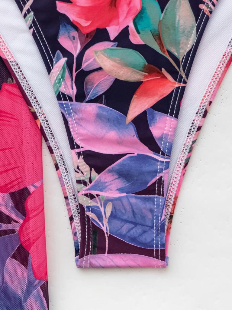 Женский бикини с треугольной чашкой и цветочным принтом, сексуальный купальник на бретельках, купальник из трех частей