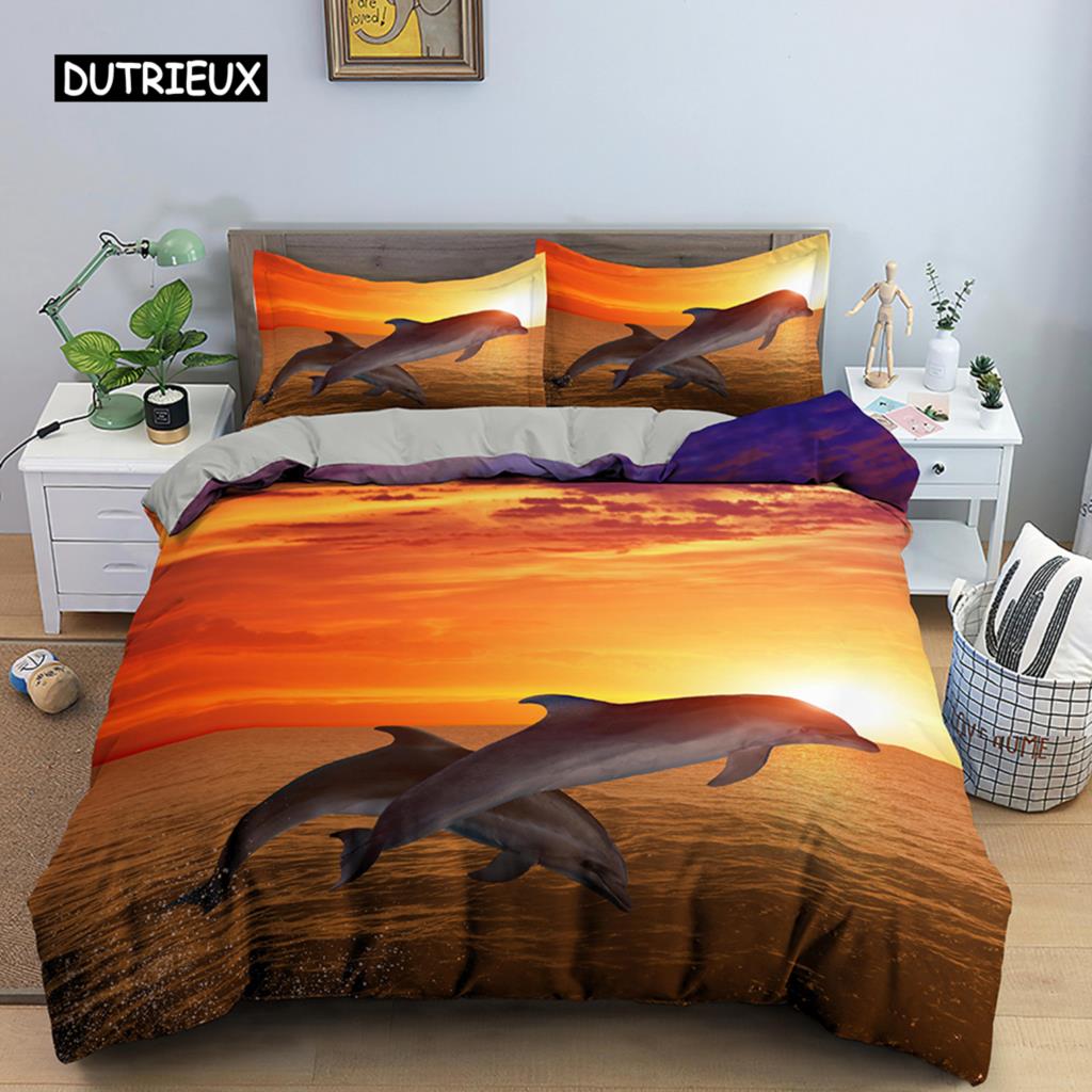 Пододеяльник с дельфинами, комплект постельного белья 3D для мальчиков и девочек, для взрослых, одеяло, покрывало Queen King, домашний текстиль, морская жизнь, полиэстер, пододеяльник