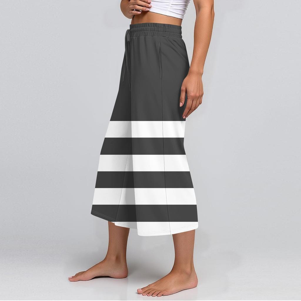 Женские летние повседневные спортивные брюки с высокой талией и принтом, укороченные брюки свободного покроя