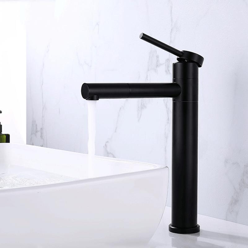 Вращающийся на 360 градусов смеситель для раковины, смеситель для холодной и горячей воды, кран для раковины, матовая нержавеющая сталь 304, кухонные смесители для туалета