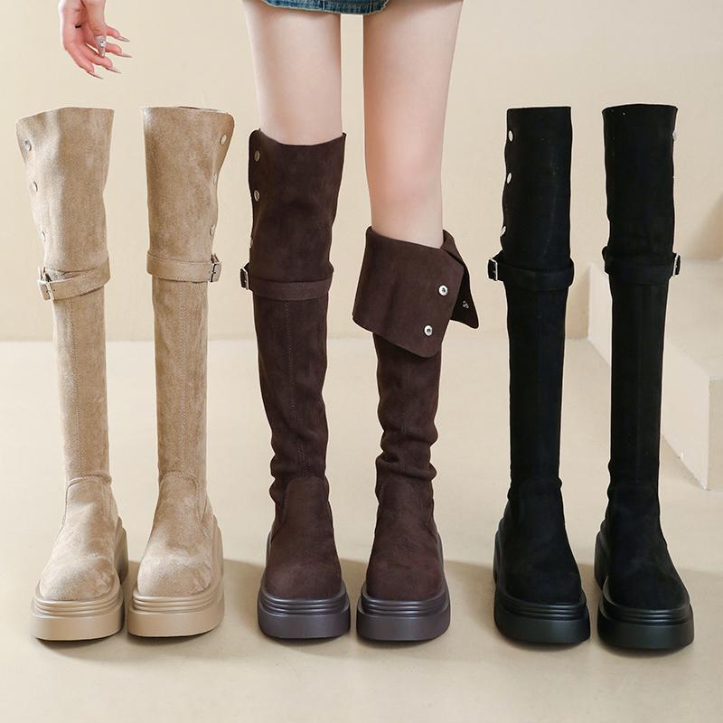 Children's Boots Two Wear Knee Knight Boots Heightening Year Fashion New 2024 Autumn and Winter Thick Bottom Fold Thick Heel