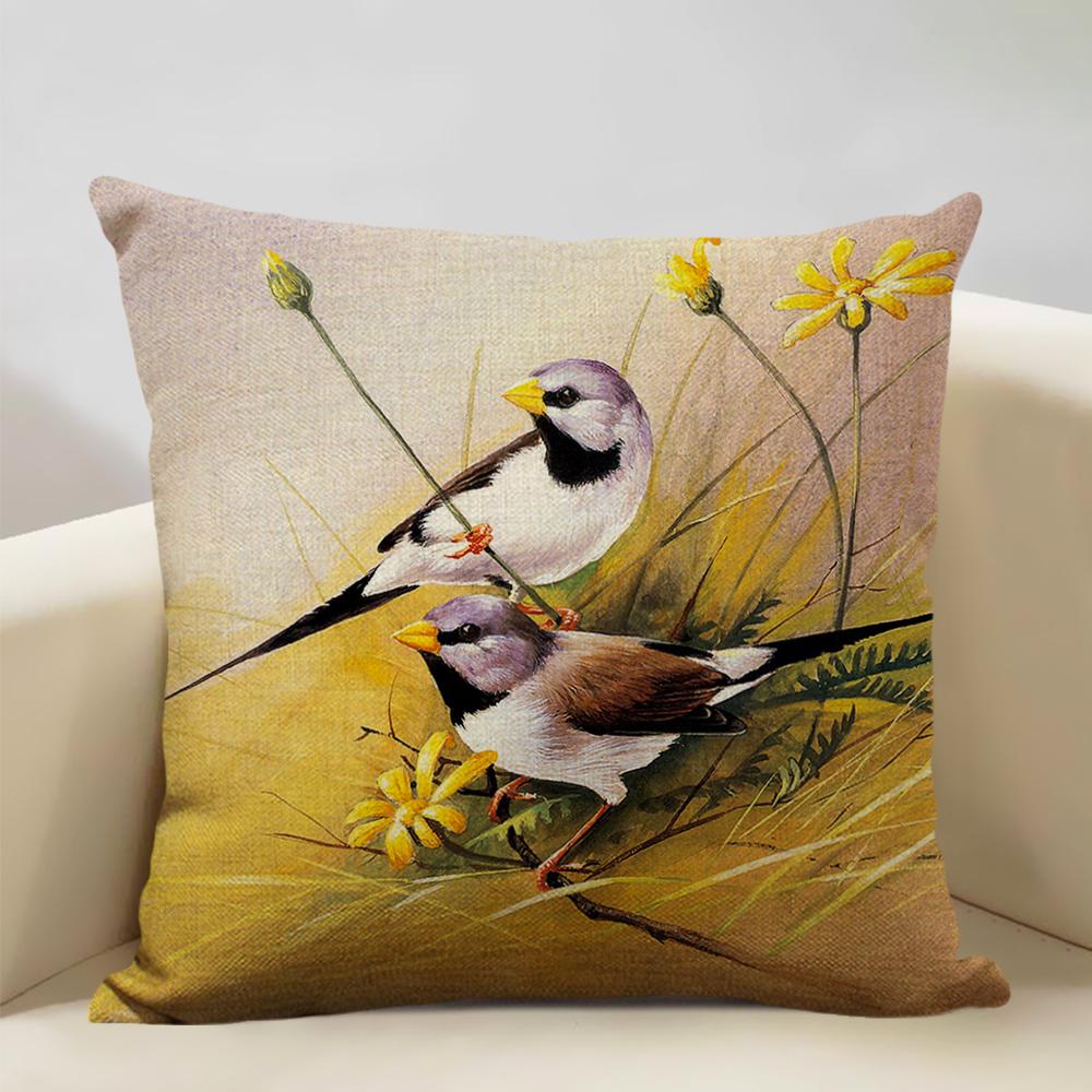Подушка на диван с попугаем, наволочка для спальни, гостиной, отеля, кафе, декоративная, 45x45 см, льняная наволочка, подушки для стула
