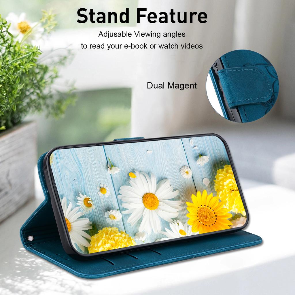 Lily Fower Embossed Flip Leather Case For LG V40 ThinQ/Stylo5/Stylo6/Stylo7/LG Velvet Kickstand Wallet Card Slots Cover for LG K42/K61/K40S/K50/Q60