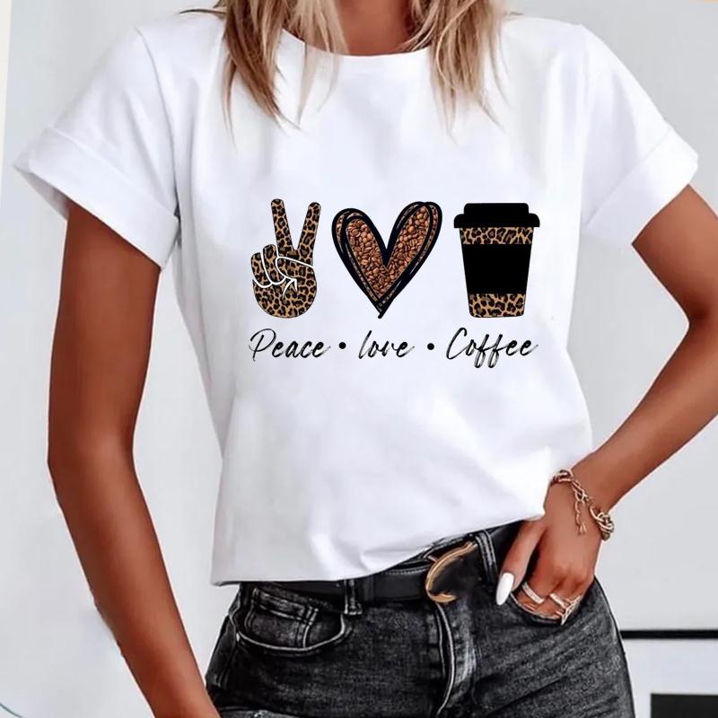 Short Sleeve Leopard Love Letter Trend Women's Print Tee Top Summer Fashion Tshirt Woman Female Basic T Clothing Graphic T-shirts