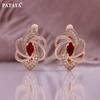 Rose Gold Color Horse's Eye Shape Red Artificial Zircon Earrings