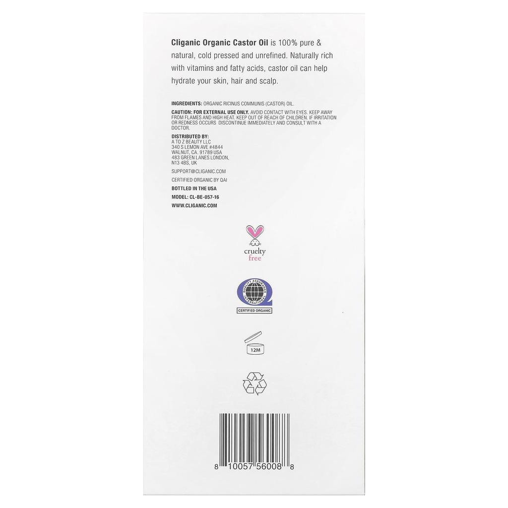 Cliganic 100% Pure & Natural, Organic Castor Oil, 16 Fl Oz (473 Ml)