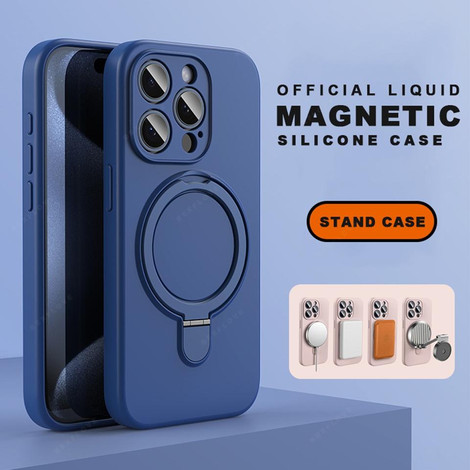 Магнитный Чехол из Жидкого Силикона для Телефона Для Для Iphone 17 Air 14 1 16 Pro Max Кольцо Держатель Стенд Ударопрочный Защитный Чехол