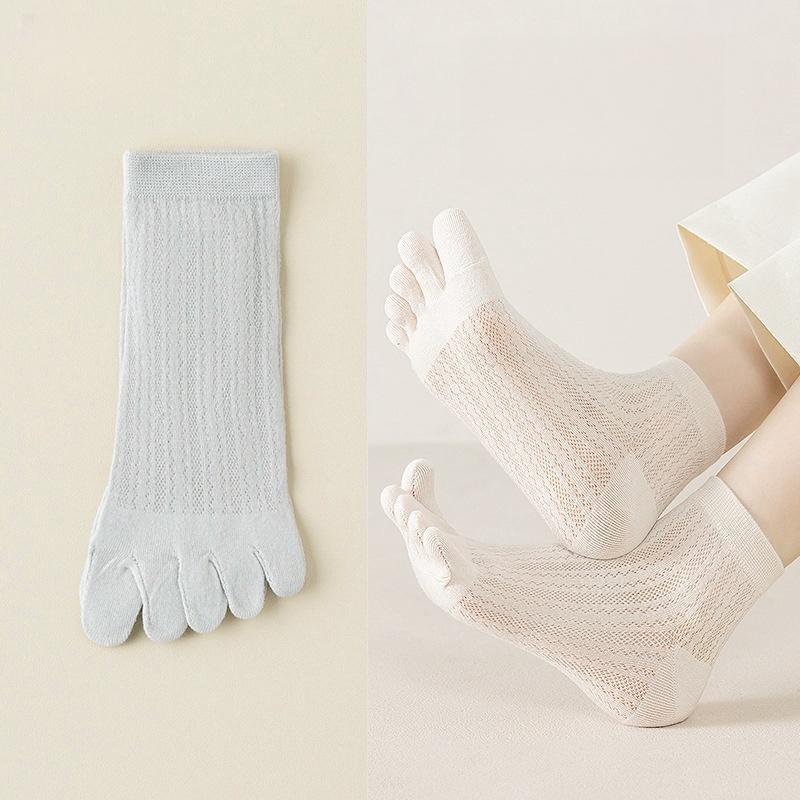 Five Finger Socks Summer Thin Cut Hollow Mesh Toe Socks Breathable and Sweat Absorbing Women's Short Tube Cotton Socks Spring and Autumn