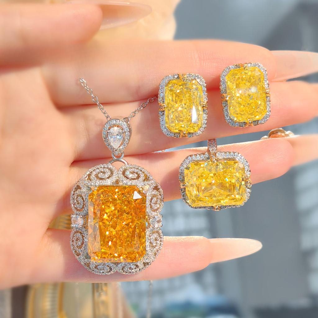 Серьги Color Treasure, кольцо Fanta, набор из фиолетово-желтых бриллиантов