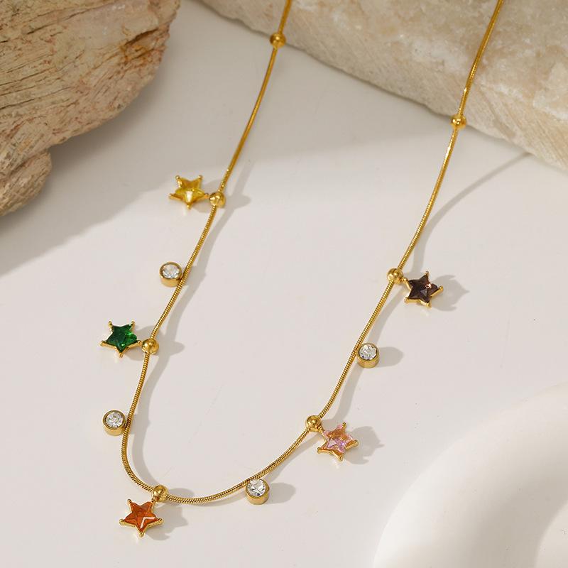 Popular Color Pentagram Necklace Stainless Steel Clip Bead Chain Daily Versatile Ladies Collarbone Chain