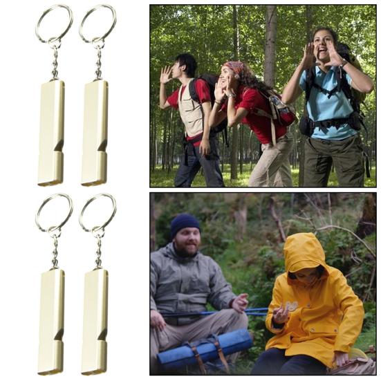 4Pcs Double Tube Emergency Whistles Clear Loud Sound Compact Size Portable Corrosion-Resistant Safety Survival Whistles with Keyring