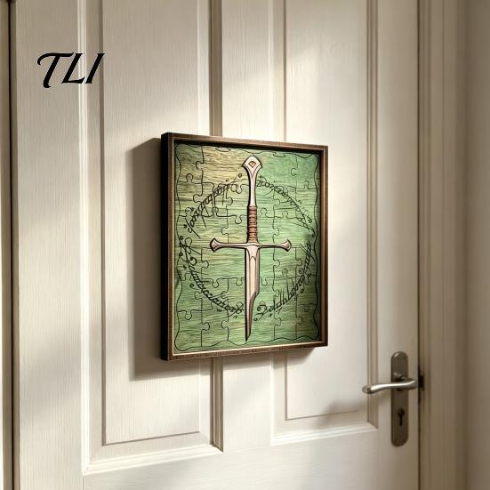 Versatile Decorative Pendant Personalized Broken Blade Puzzle, Vintage Medieval Wooden Puzzle Framed Unique Home Hanging Ornament Wall Decor, Fantasy